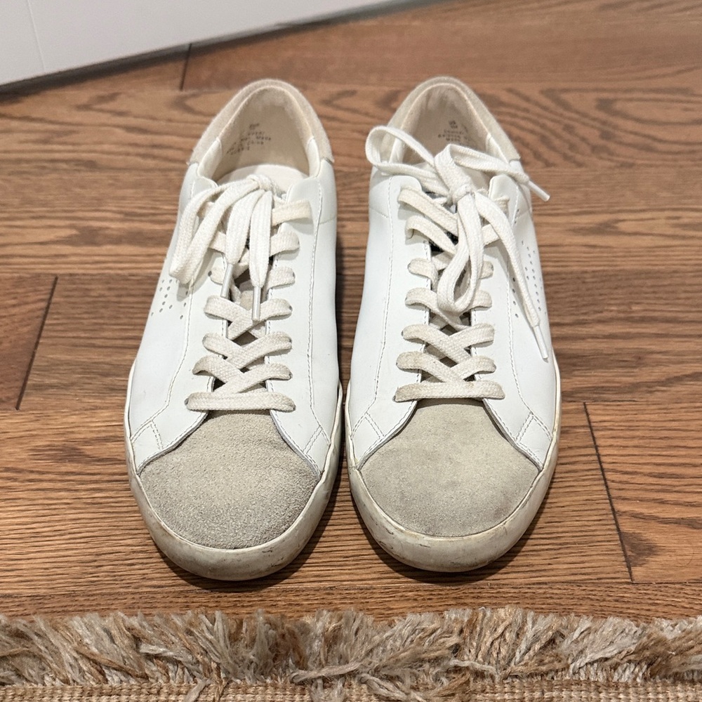 Sam Edelman White Leather Sneakers with Light Gray Suede Toe